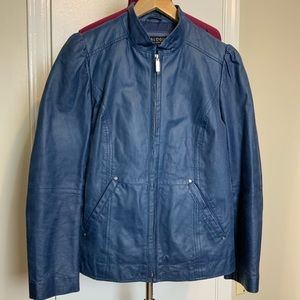 EUC Dialogue 100% Leather Blue Zip-Up Blazer Womes XS